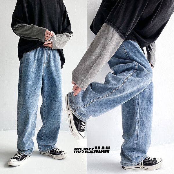 

privathinker man solid color straight casual jeans mans 2020 korean hip hop jeans woman couple loose denim pants clothing q0105, Black;white