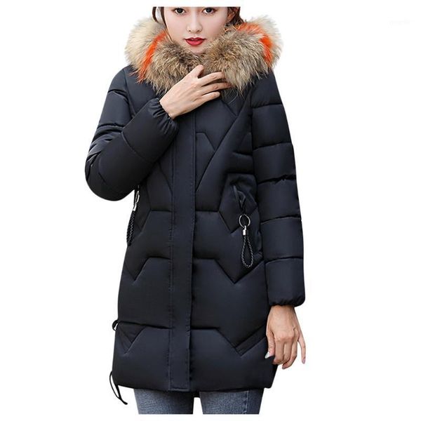 

parka women winter coats long cotton casual fur hooded jackets women thick warm winter parkas female overcoat coat 2019 new1, Black
