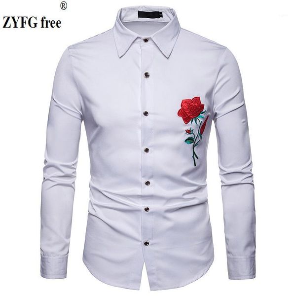 

long-sleeved men'shirt turn-down collar solid color shirt embroidery decorative casual simple style menswear1, White;black