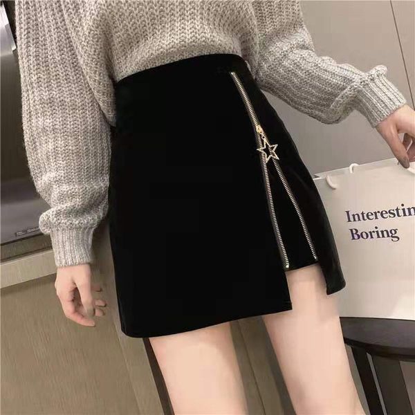 

women 2021 new chin tweed autumn high line girly bottoms thin miniskirt short waistband hmz3, Black