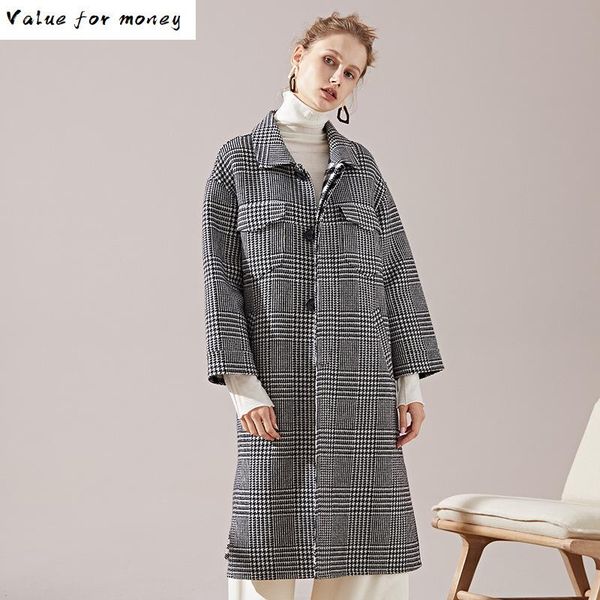 

women's wool & blends vintage korean 80% coat female spring autumn jacket women clothes 2021 woolen long coats and jackets casaco femin, Black