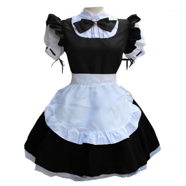 

cute maid cosplay costume dress short sleeve color waitress pinafore outfit halloween outfit for girls plus size1, White;black