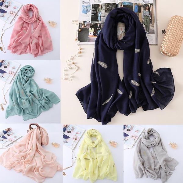 

scarves 10 pcs/lot women solid bubble cotton hijab scarf muslim foulard shawls feather embroidery lady soft headband wraps wholesale, Blue;gray