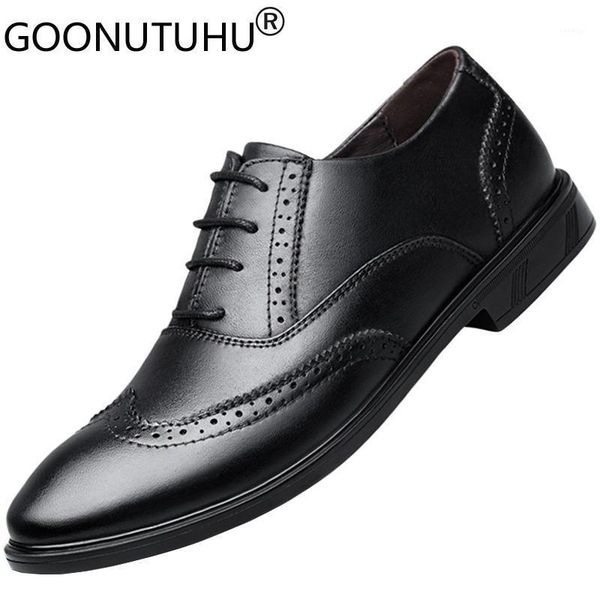 

2021 style men's shoes dress genuine leather classics black lace up shoe man waterproof comfortable brogue formal shoes for men1