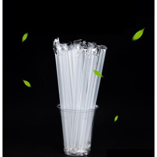 

individually packaged plastic transparent straw 10.5in reusable plastic straw green pp drink straw 7folc