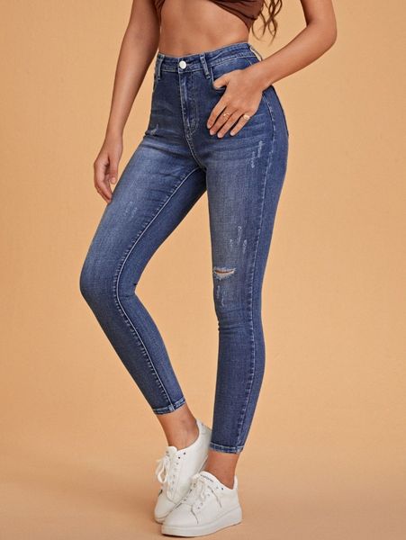

ripped skinny zipper fly jeans d4oz#, Blue