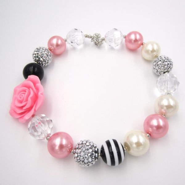 

chokers girls lovely pink flower beaded necklace adorable birthday presents to infants baby chunky bubblegum drop, Golden;silver