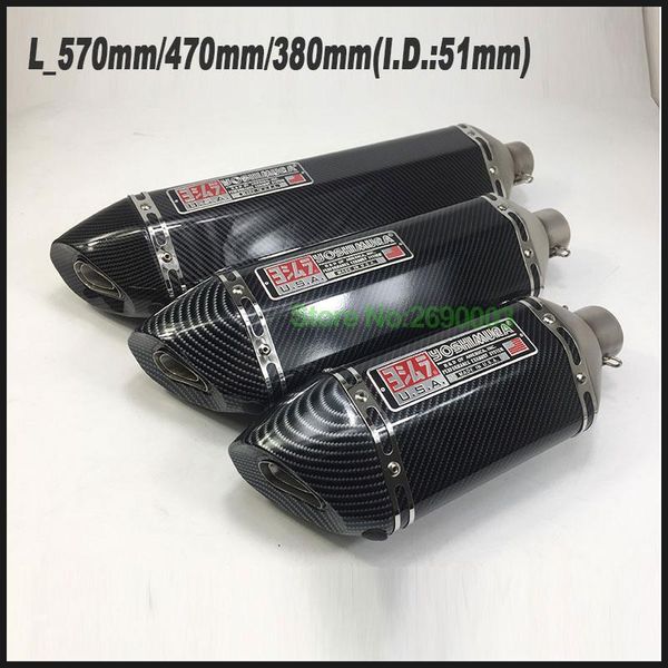 

motorcycle yoshimura exhaust universal id: 51mm length: 570mm stainless steel carbon fiber face motorbike exhaust muffler escape