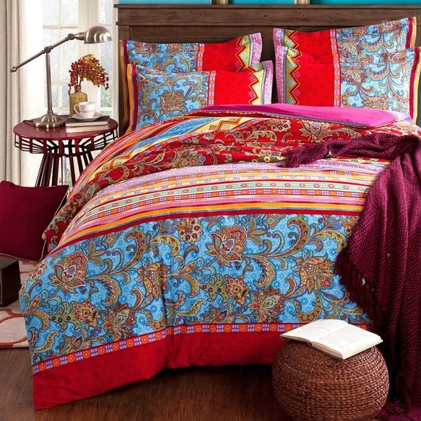 

wholesale bohemia bedding set 100% cotton heavy brushed duvet cover+flat sheet+pillowcase  king bed linens 4pcs bedclothes1