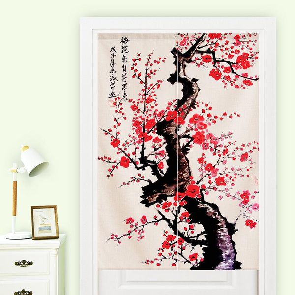 

curtain & drapes chinese ink plum blossom decorative door feng shui noren japanese doorway half