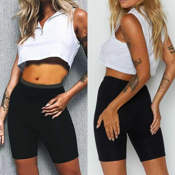 

summer women's cycling shorts stretch plain casual sports fitness ladies elastic waist elastic black slim shorts1