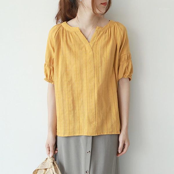 

women's blouses & shirts women summer cotton loose blouse fashion casual solid color v neck short sleeve pullover white ye