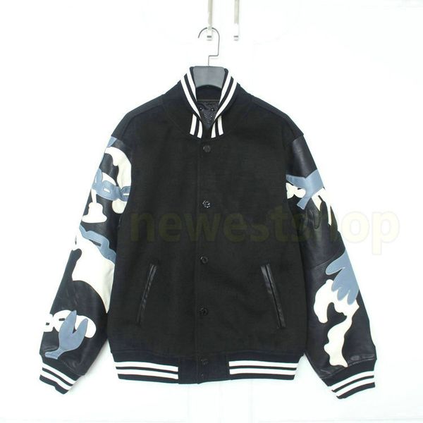 

new europe fashion autumn winter men women woolen leather sleeve patchwork embroidery hand chain embroidery wool jacket windproof coat, Black;brown