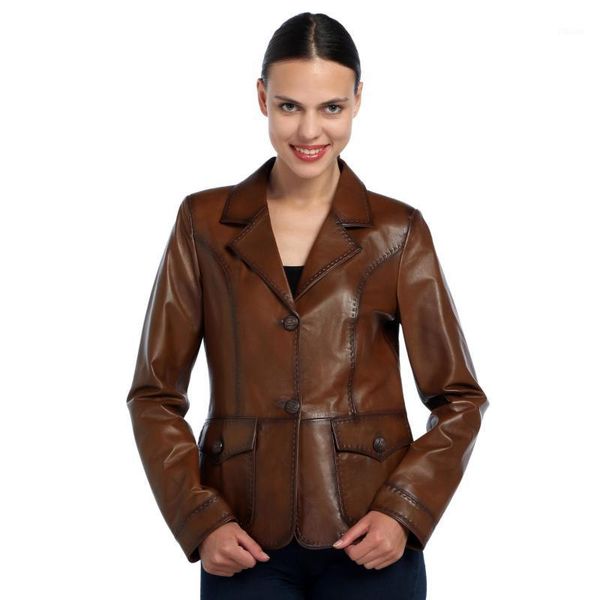 

lambskin woman brown leather jacket outdoor sheepskin satin lining genuie quality gifts for woman1, Black