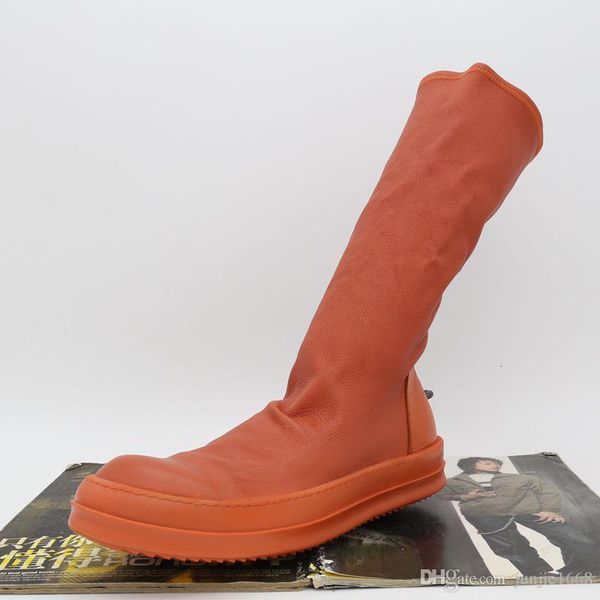 

17 new list orange personality small fragrant bottom hooks tall high boots stretch male and female couple sheepskin boots, Black