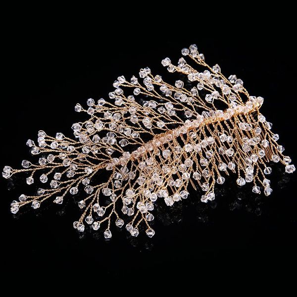 

gold color bridal hair combs crystal twig shape style handmade wedding hair jewelry accessories women head decoration ornament, Golden;silver