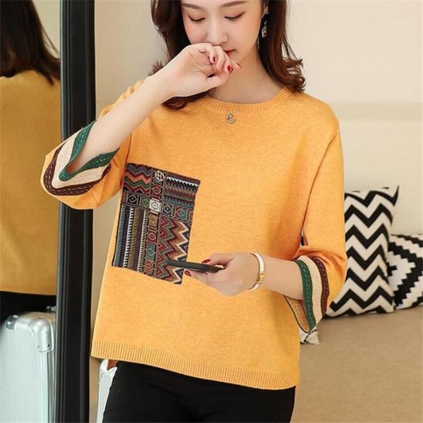 

new arrival knitted women pull femme indie folk 2020 fashion sweater knitwear yellow loose knitwear jumper1, White;black