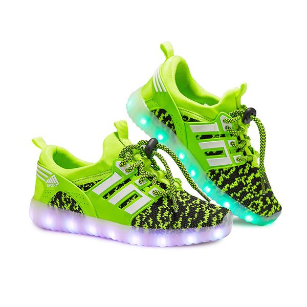 

2020 new spring and new led rechargeable luminous shoes children's shoes usb colorful flying mesh cloth light shoes, Black
