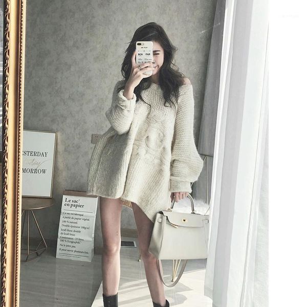 

new winter sweater women pullover girls vintage long sleeve autumn elegant female knitted outerwear warm oversize sweater1, White;black