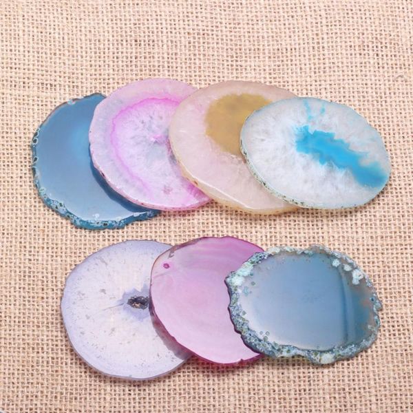 

1pcs fashion agater slice teacup tray decorative design stone coasters home decor gemstone wholesale, Pink;blue