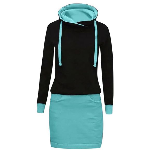 

40# autumn winter warm sweatshirt dress casual color block long sleeve woman clothing o- neck above knee dress loose dresses, Black;gray
