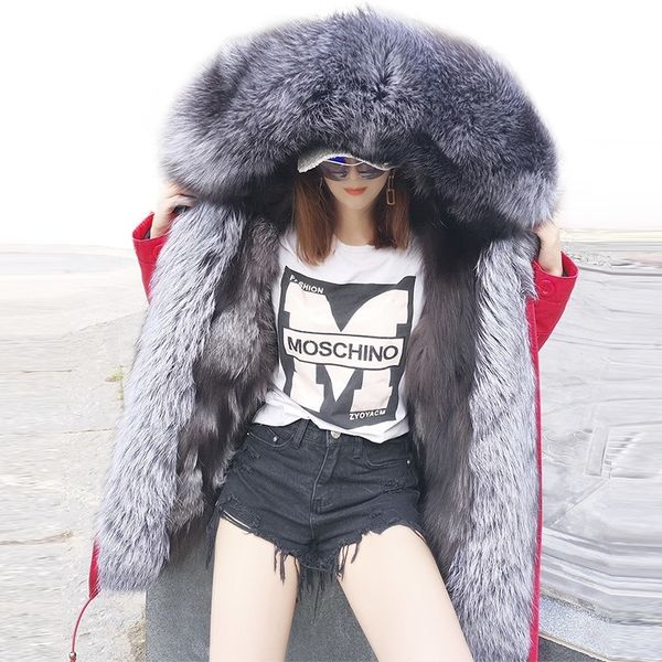 

maomaokong detachable fur fox fur collar door breasted maoists over women's midlength winter coatwinter woman parka 201112, Black