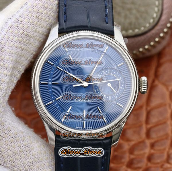 

gmf version cellini sa3126 automatic mechanical blue dial m50519 sapphire mens watch silver steel case leather strap designer watches, Slivery;brown