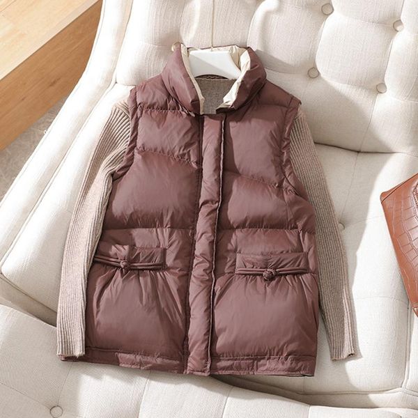 

sedutmo winter duck down vest women short vintage oversize waistcoat autumn puffer jacket slim parkas ed1364, Black