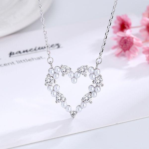 

new style sterling silver singapore niche love pearl necklace clavicle chain fashion pearl necklace