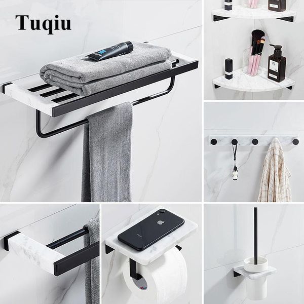 

bath accessory set bathroom accessories black shelf,towel rack,towel hanger paper holder,toilet brush holder marble & brass1