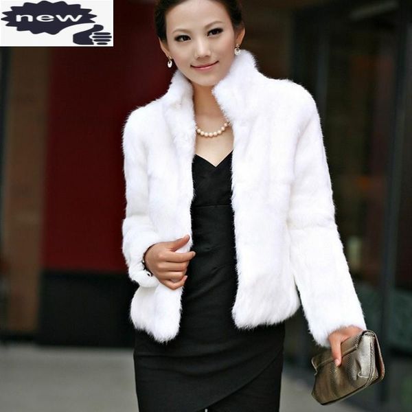 

women's fur & faux winter furry short style women long sleeved office lady warm outwear coat female jackets slim fit overcoats s-3xl, Black
