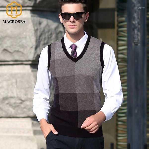 

autumn winter vest sweaters classic design pure wool vest men's contrast color plaid pullover male sleeveless sweaters1, Black;white