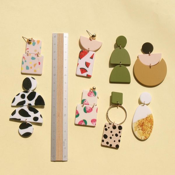 

aomu 1pair korea мода геометрический круглый полукруглый красочный напечатанный горошек серьги для женщин ювелирные изделия подарки jllhpf b, Golden