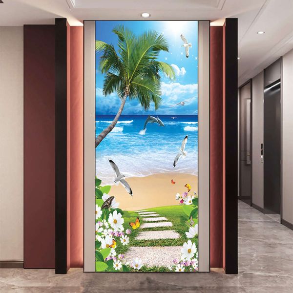 

selling seagull path seascape paste bedroom bathroom door self adhive removable pvc home decoration