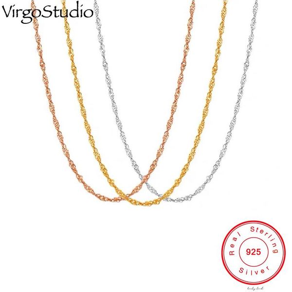 

925 sterling silver water ripple shiny necklace, no pendant, three colors, 40/45 cm