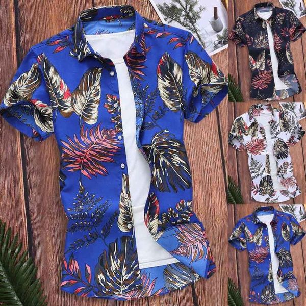 

2020 fashion hawaiian shirt men men slim loose short sleeve 3d printed turn-down collar shirts for man, White;black