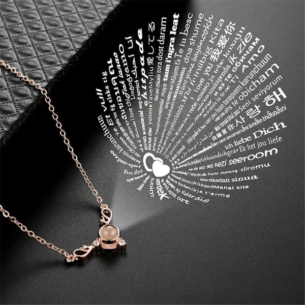 

precious rose gold necklace 100 languages light i love you projection pendant necklace gift ladies jewelry pendientes chokers, Silver