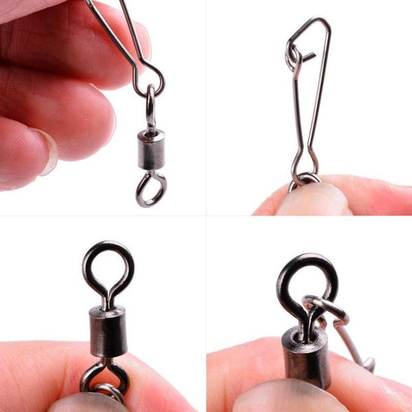 

50pc/ box ball bearing fishing swivels lure hooks fishing tackle snap connector fishing bait holder with hooked snap sqcfjx