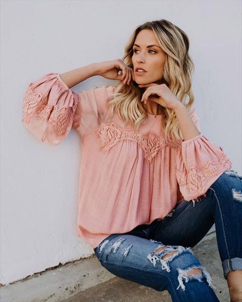

women lace fashion blouse lady 2021 summer long sleeve t shirt femal elegant casual solid, White