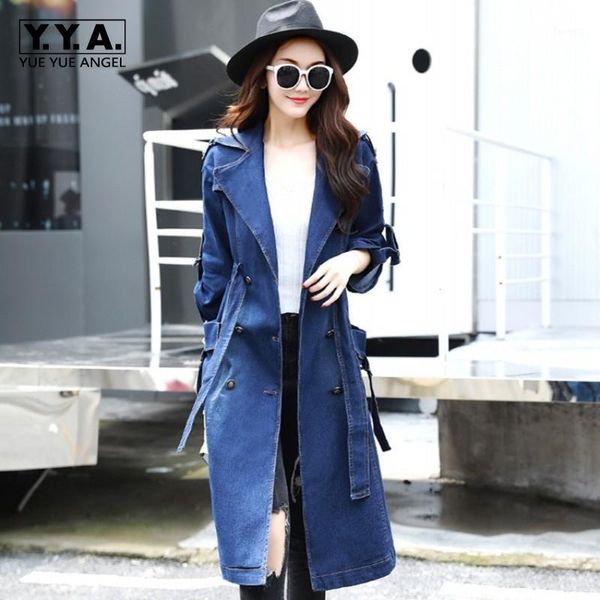 

british style womens trench coat new fashion slim fit belt coat female casual double breasted pocket long denim windbreaker1, Tan;black