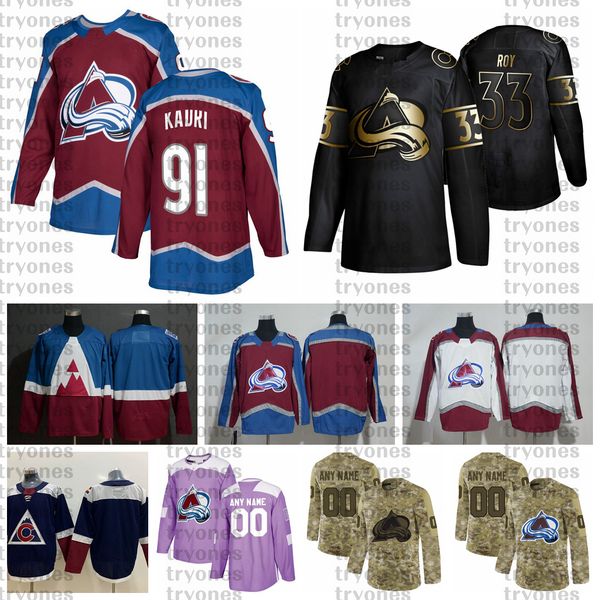 

2021 customize #91 nazem kadri colorado avalanche jerseys golden edition camo veterans day fights cancer custom stitched hockey jerseys, Black;red
