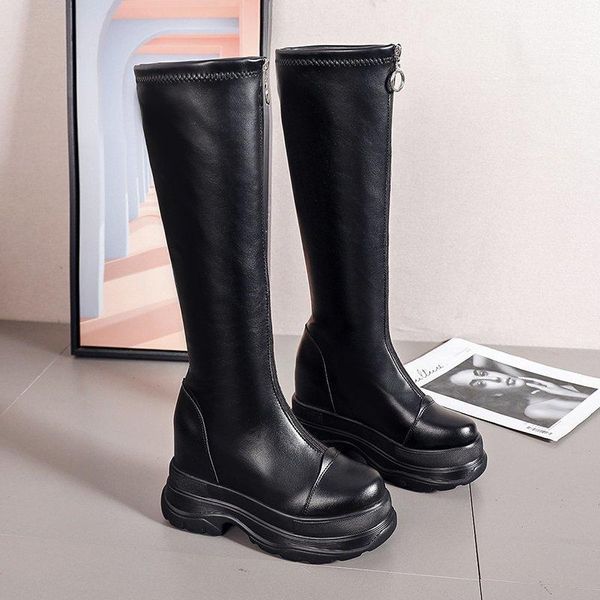 

boots brand designer womens luxury 2021 ladies knee high boot femme black leather zip casual female botas mujer