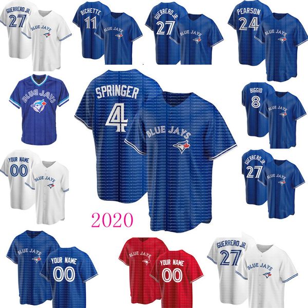 

4 george springer toronto blue jays jersey 11 bo bichette 27 vladimir guerrero jr. 8 cavan biggio 29 joe carter baseball jerseys, Blue;black