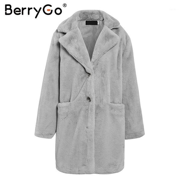 

berrygo faux fur women coat thick autumn winter fur jacket female plush coats casual streetwear ladies outwear overcoat1, Black
