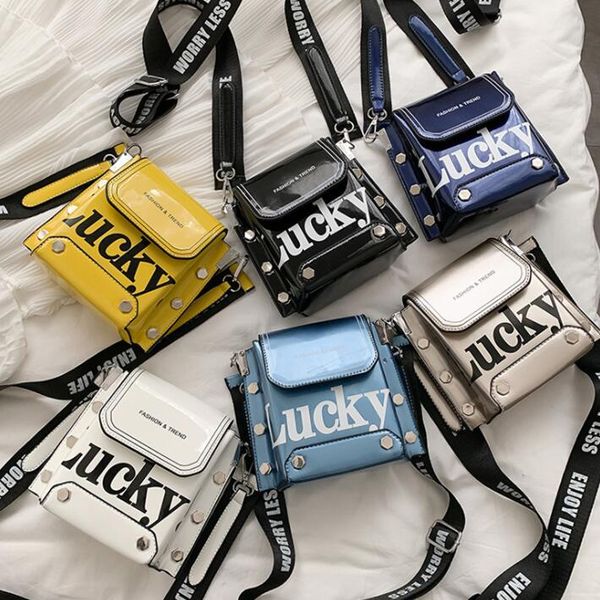

girl shoulder bag lucky letter print wide crossbody female pu leather handbags fashion women chain handbags purses gga3459, Black