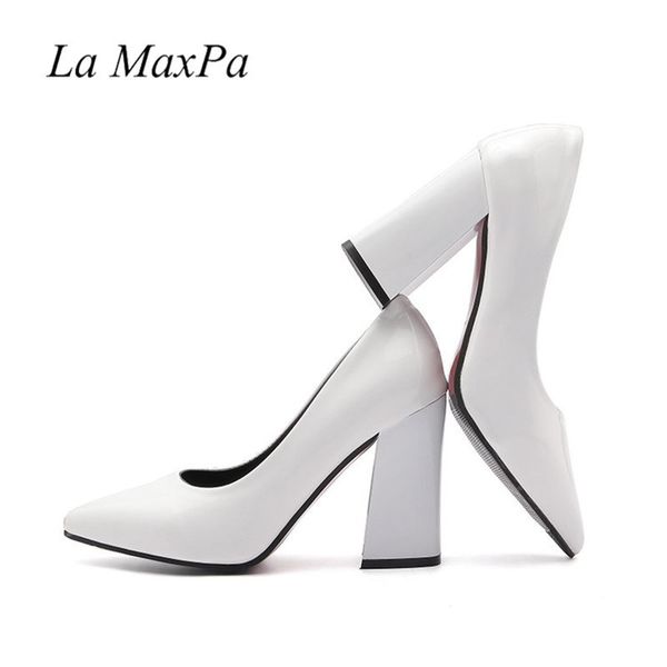 

la maxpa size 35-40 wedding shoes woman leather thick heels pumps 7cm 9cm high heels office lady party shoes red concise pumps t200525, Black