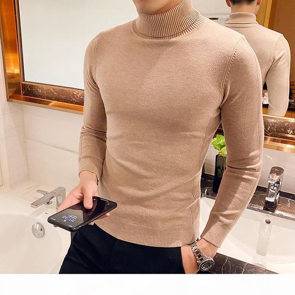 

бренд свитер нижняя рубашка мужская сплошной цвет тонкий подходящий, двойной поворот с высоким воротником и вязаной рубашкой для мужчин горя, White;black