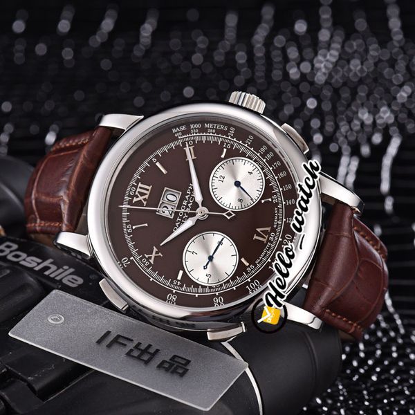 

christmas specials new datograph 403.035 automatic multifunction mens watch brown dial steel case leather strap watches hello_watch, Slivery;brown