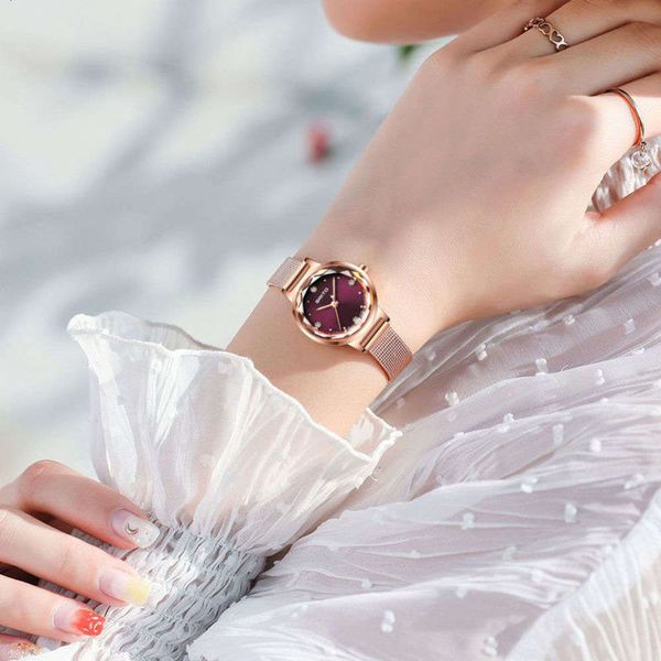 

women's ultra diamond watch set waterproof thin comfortable net belt student watch leisure quartz watch, Slivery;brown