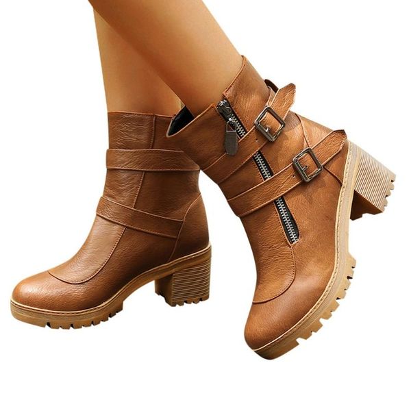 

boots sagace retro belt buckle bare ankle para mulheres shoes casual short ladies autumn winter for women, Black